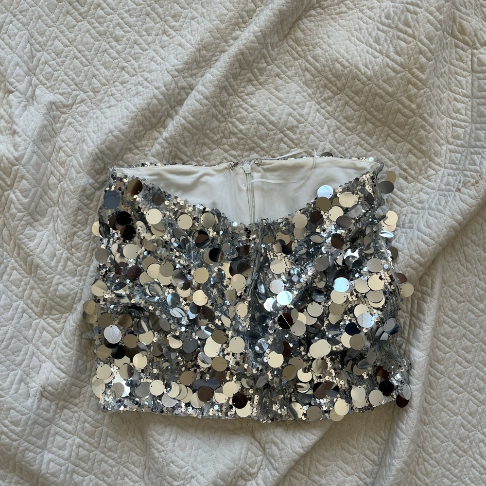Silver Sequin Mini Skirt